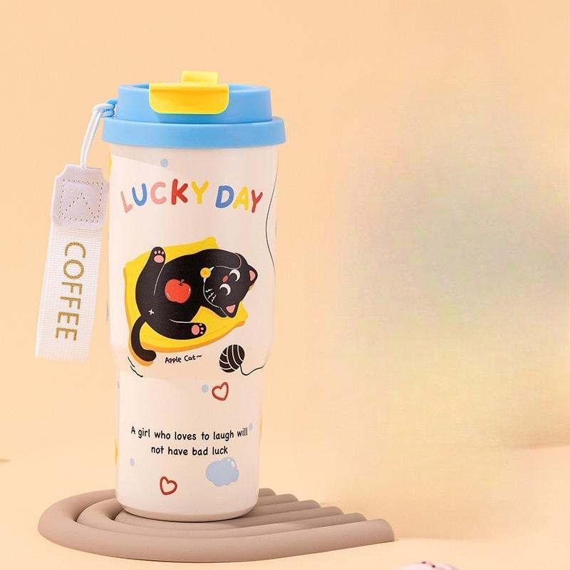 New High-value Cartoon Ice Cup 304 Stainless Steel Thermos Cup Outdoor Portable Car Cup Girls' Coffee Cup