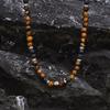 Vnox Tiger Eye Stone Beads Necklace for Men, Black Volcanic Lava Stones Beaded Collar Chokers, Classic Jewelry Gift