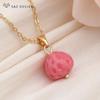 Fashion Pink Strawberry Synthetic Shell Drop Earrings Jewelry Sets For Women Wedding Rose Gold Color Necklace