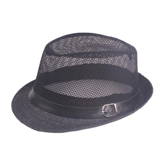 Herren Fedora Breiter Rand Netz Frühling Sommer Einfarbige Flache Krempe Sonnenschutzhut für Draußen