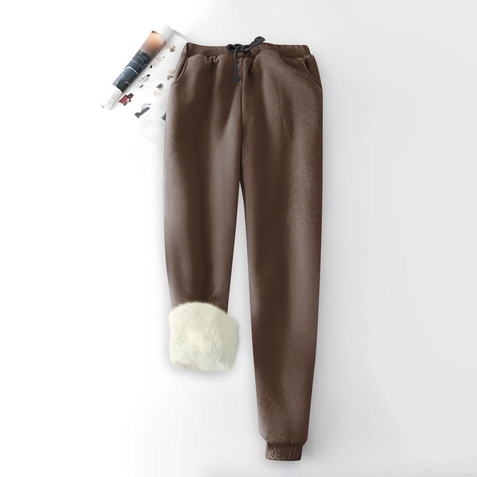 Женские модные однотонные спортивные свободные утолщенные теплые флисовые брюки — фото 6