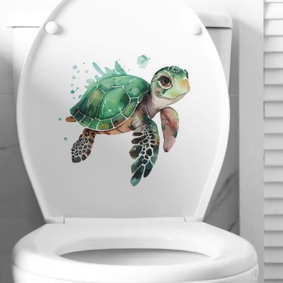 Cartoon Sea Turtle Toilet Sticker Removable Self-adhesive Waterproof PVC Living Room Bathroom Wall Art Animal Toilet Lid Decoration Decal