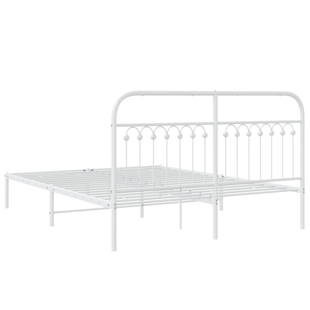 Metal Bed Frame with Headboard White 150 x 200 cm