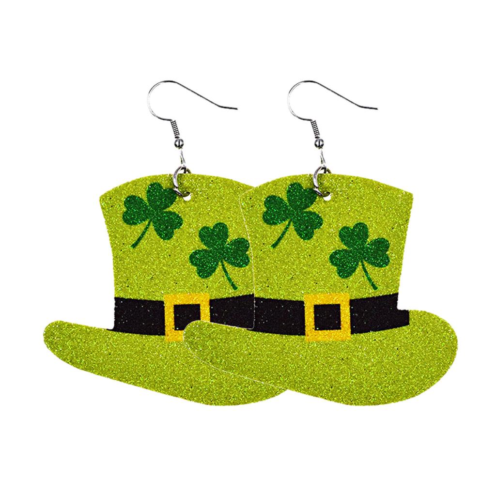 Women Fashion ST. Patrick's Day Green Drop Shape Printing  Earrings Ear Studs