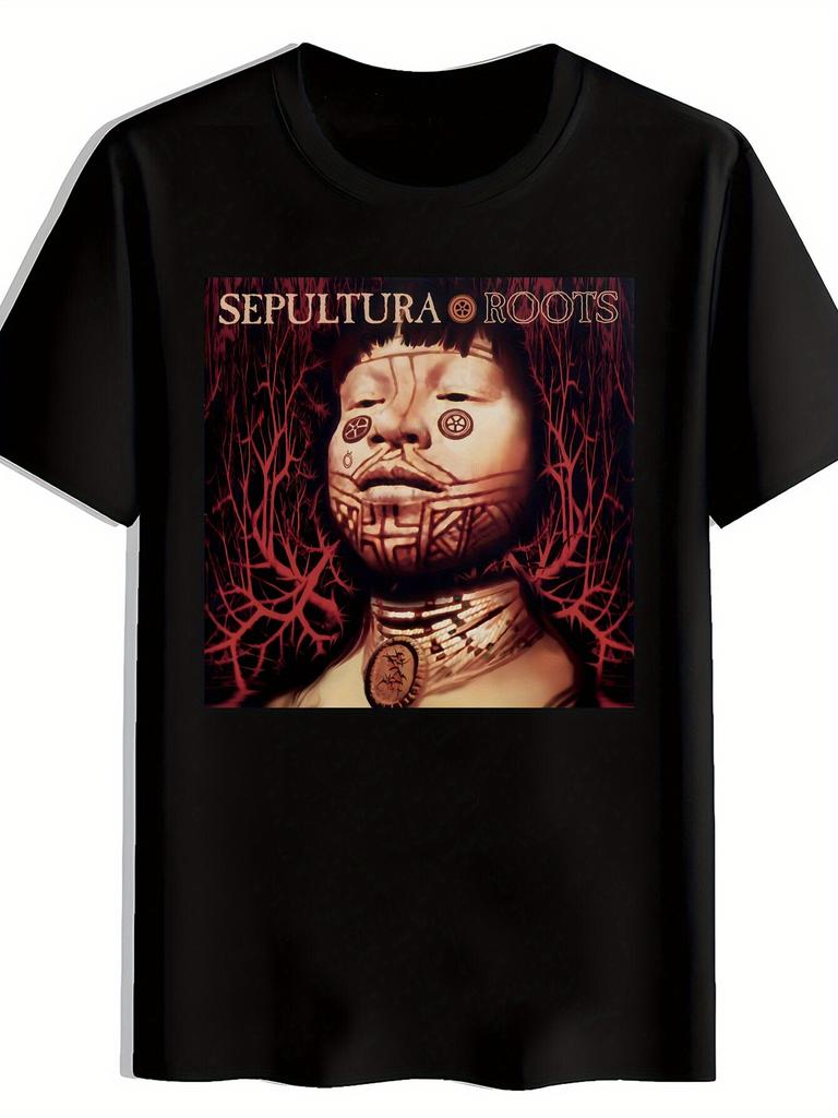 Brazilian Heavy Metal Band Geometric Face Print TShirt Summer Versatile Athletic Trendy TShirt Round Neck Short Sleeve T
