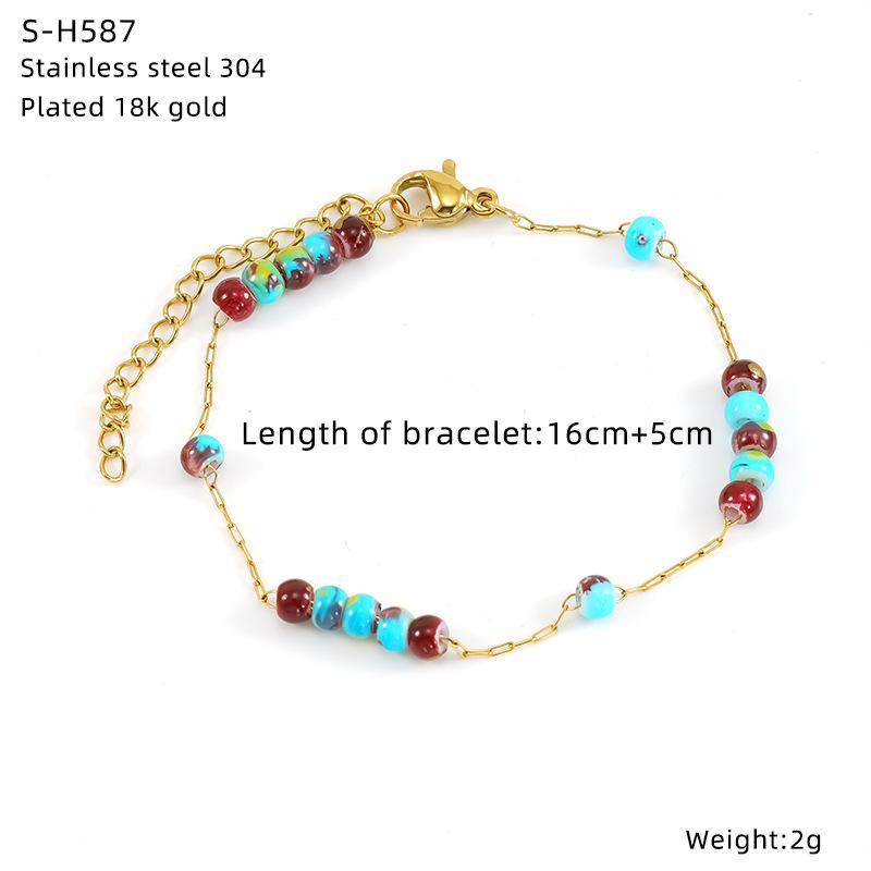 Titanium Steel Glazed Bead Pearl Bracelet, Sweet Crystal Natural Stone Colored Jewelry, High Sense Of Personality