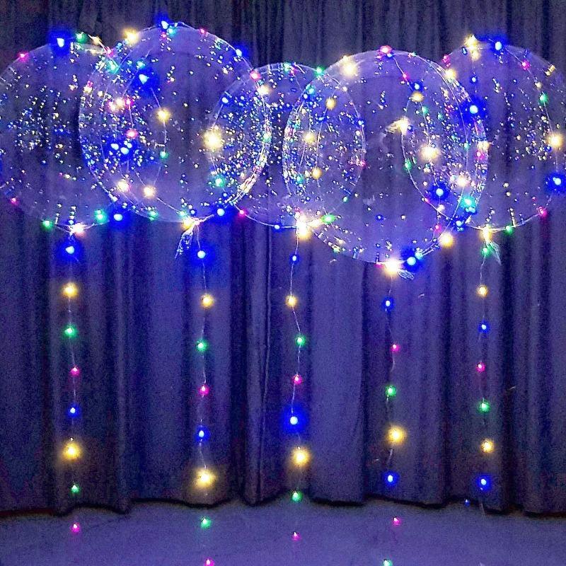 10-Pack Glowing Balloons with Helium Bobo Ball, 20-Inch LED Colorful Warm Transparent Light-up Bobo Ball Set