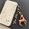 Flocked Flocked Pendant Miniature Animal Bag Charm Flower Bag Hanging Beaded Key Ring  Teens