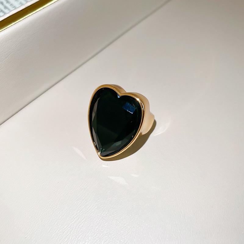 Zircon heart-shaped open ring, niche high-end index finger ring, personalized fashion trend, versatile ring.