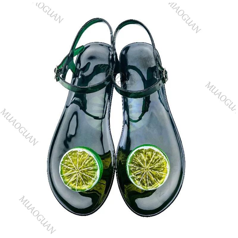 Fashion Women Fruit Sandals Transparent PVC Flat Flip-flop Sandal Ladies 2025 Summer Outdoor Fashion Non-slip Buckle Strap Beach Shoes