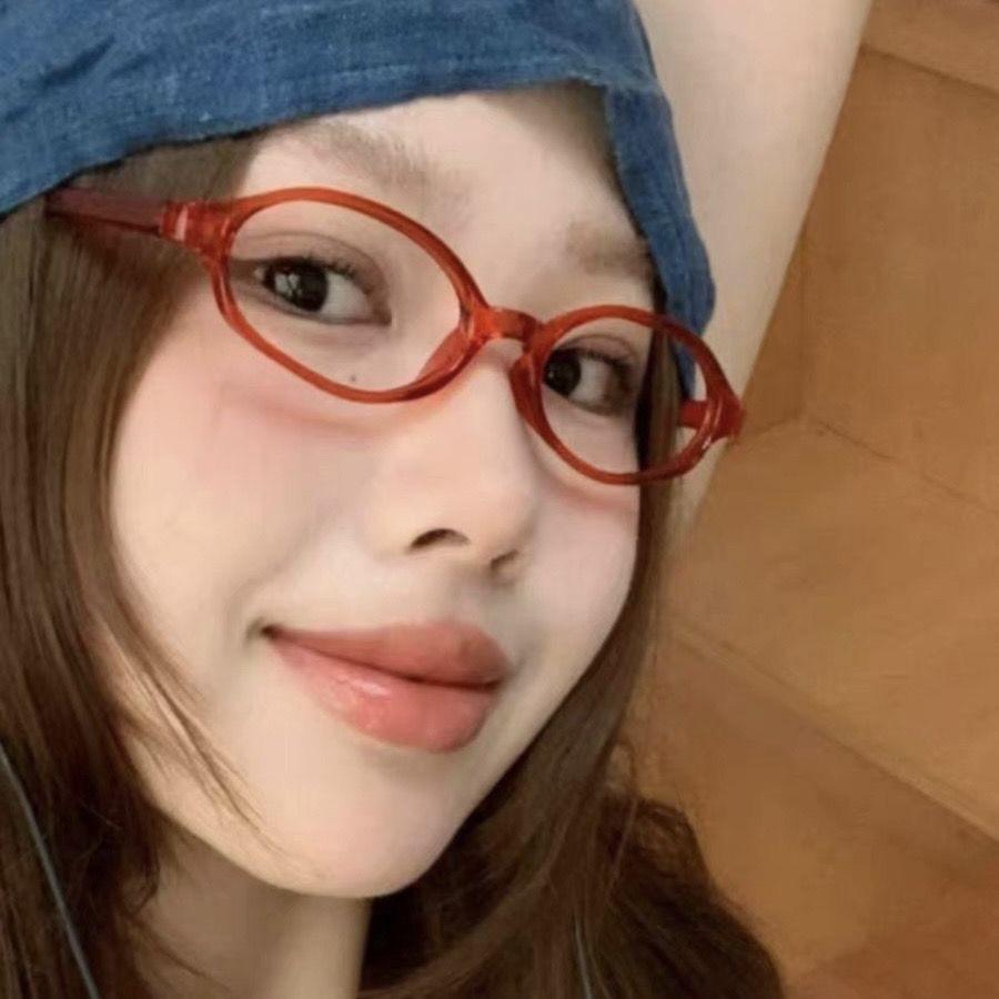 Damen Retro Ovale Brille Y2K Japanische und Koreanische Mädchen Roter Grüner Rahmen Glas Brillen Dekorativ Computer Blaulichtfilterbrille