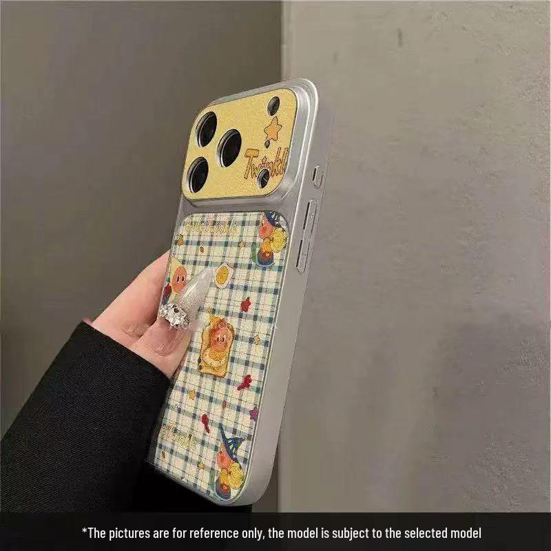 Plaid Star Leather Phone Case with Electroplated Window Sticker for iPhone 16 Pro Max and Apple 17.