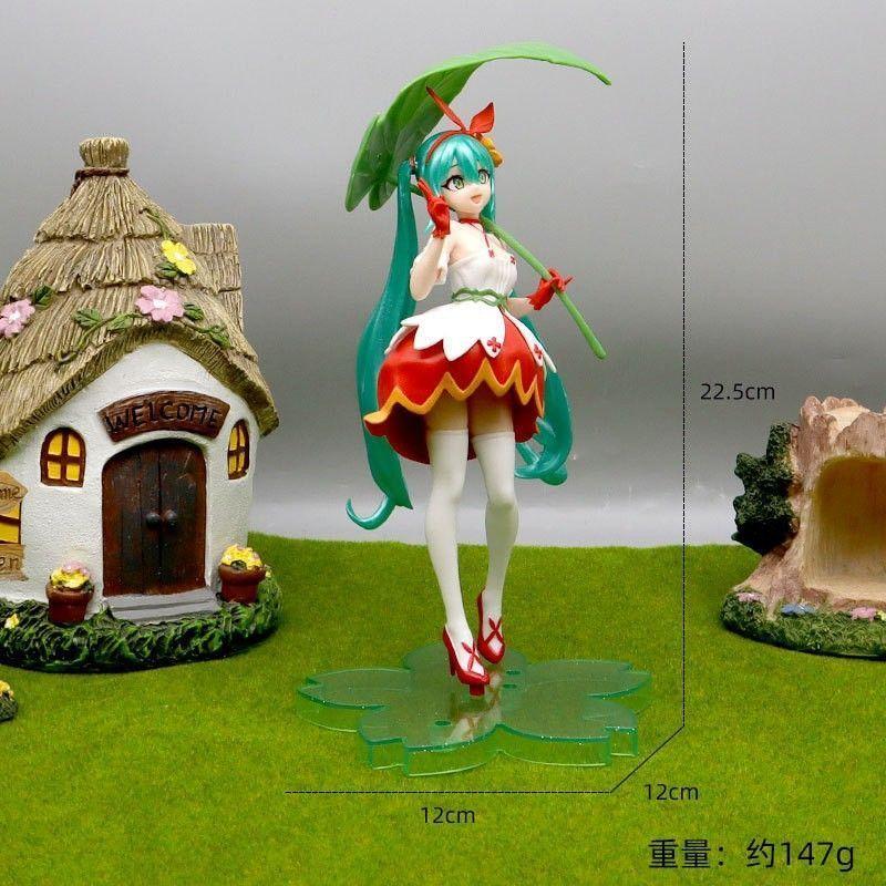 

21 см высота Мику Хацунэ принцесса версия ручной работы аниме красивая девушка модель приборная панель автомобиля украшение/гараж комплект (ГК) фигура Green Leaf Hatsune 21CM