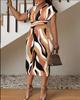 European & American Women's V-Neck Slim Fit Printed Dress