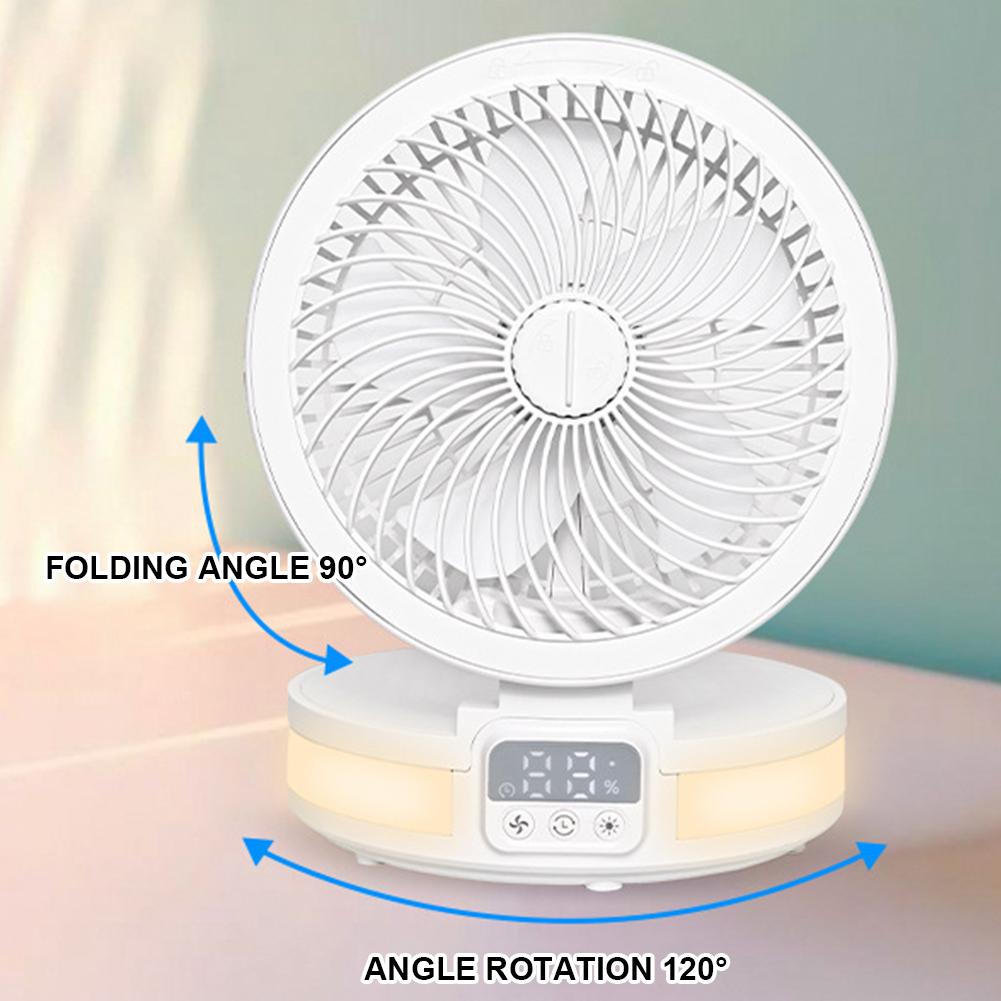 Battery Operated Fan Folding Oscillating Rechargeable Fan with LED Lights Desk Fan for Home Office Camping