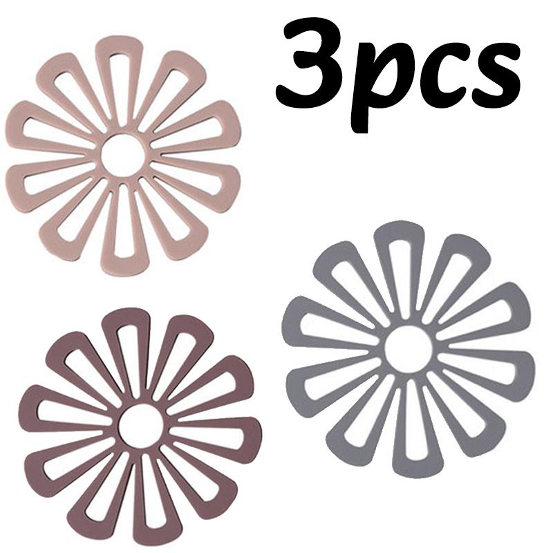 1/3PC Flower-Shaped Silicone Hot Pad Silicone Kitchen Insulation Coasters Hot Pad For Bowls Pots Cups Non-Slip Home Dining Mat