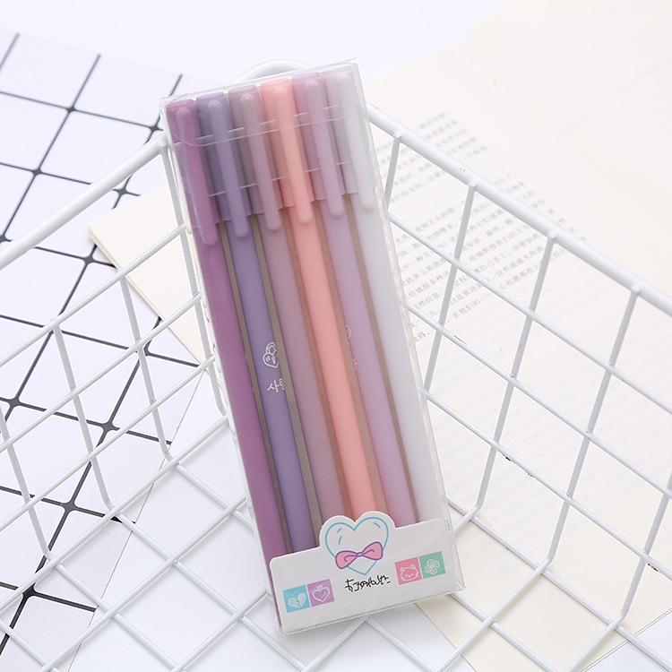 Morandi Color Neutral Pen Set - 6pcs, Black Ink, Ideal for Students & Office, Water-Based Signature Pens