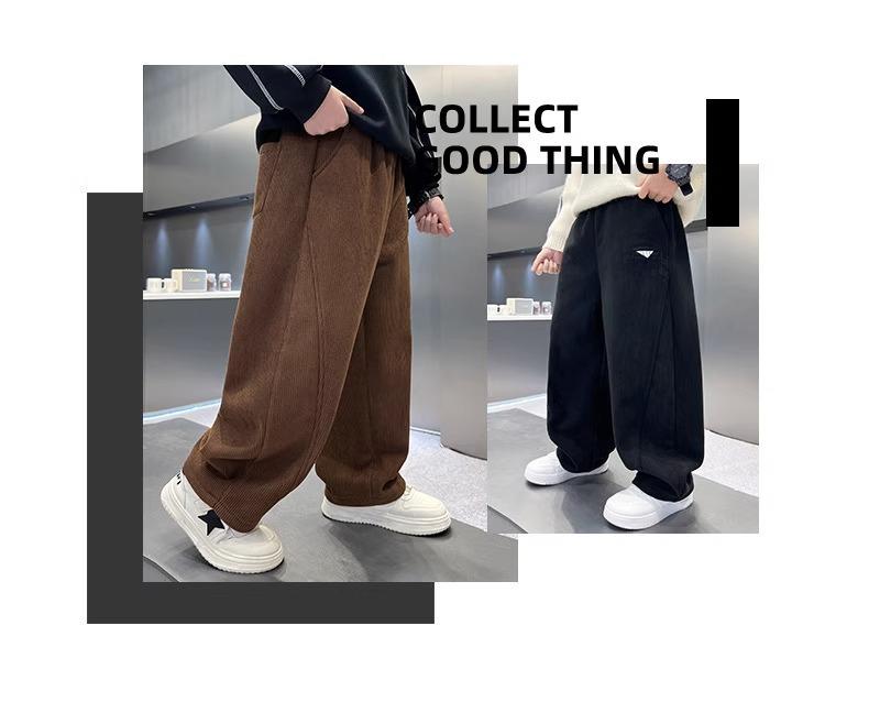 Winter 2026 Boys' Fleece-Lined Wide-Leg Sweatpants for Middle & Big Kids - Straight Leg Sports Pants Great for Autumn & Winter