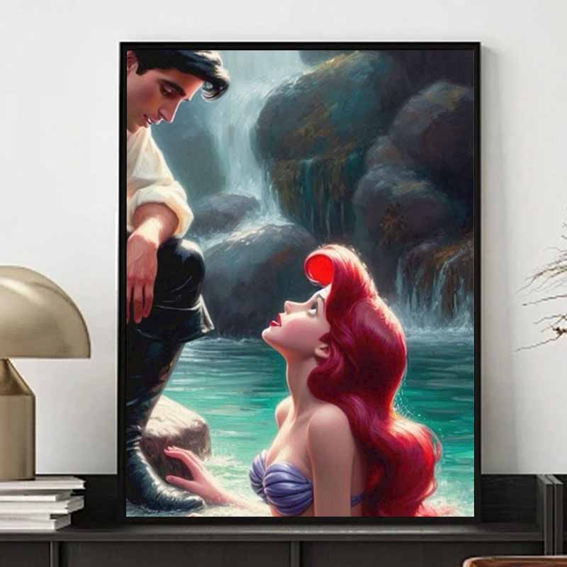 Disney Diamond Painting Little Mermaid Illustration 5D DIY Full Round Diamond Mosaic Cartoon Embroidery Art Painting Home Decoration