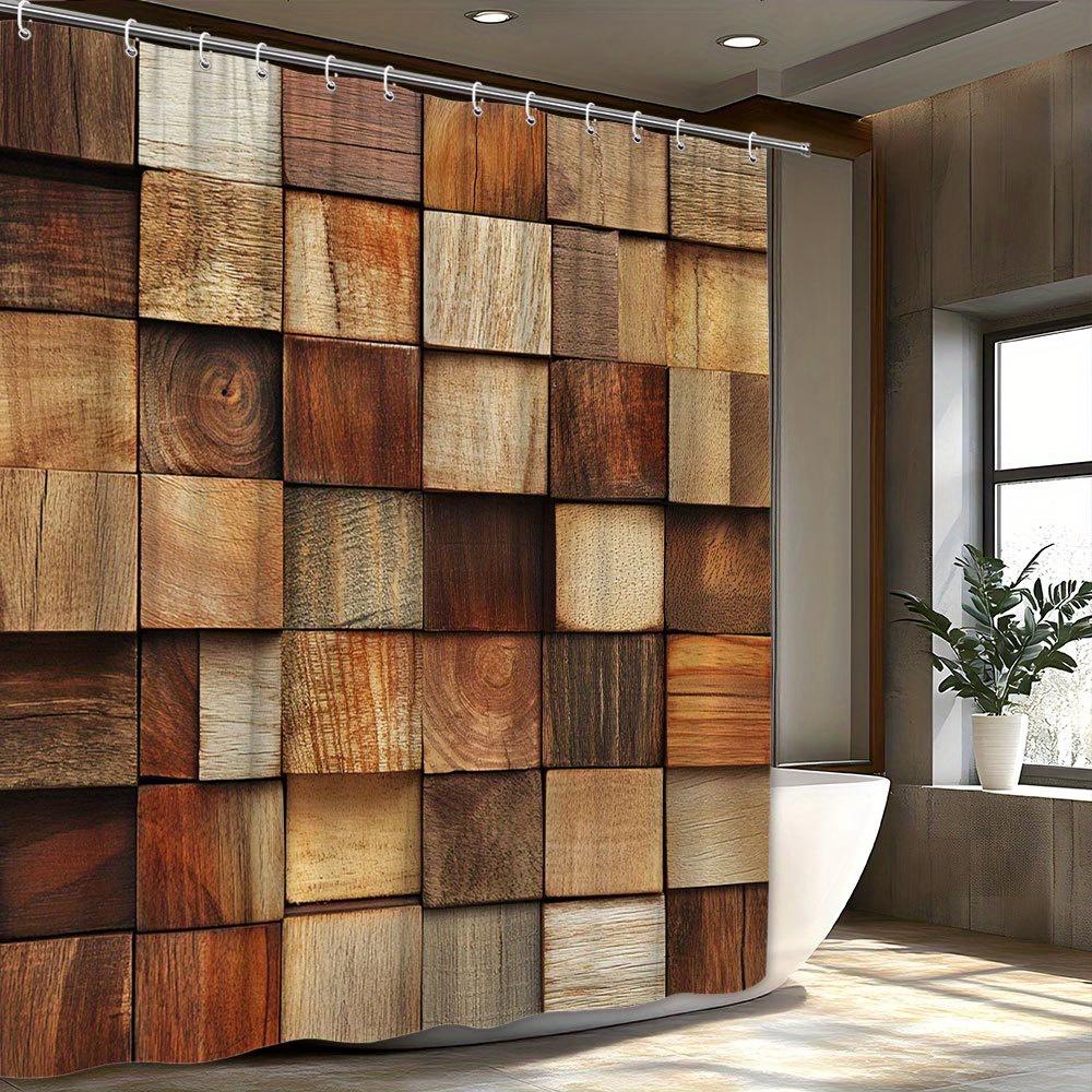 

Country Wooden Tile Pattern Shower Curtain, 180X 180Cm, Stylish All Season Brown, Includes 12 Hook Shower Curtain W60H190(CM)-1 Pcs