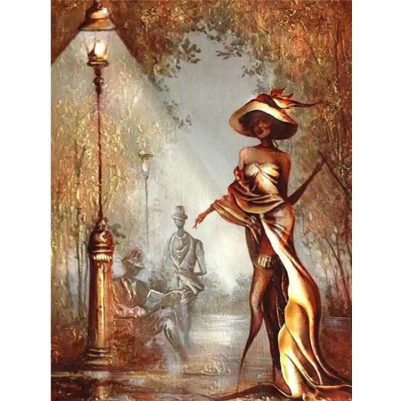 

5D DIY Алмазная картина Золотое искусство Женщина Алмазная вышивка Набор для вышивки крестом Полный горный хрусталь Мозаика Домашний декор Round 30x40cm