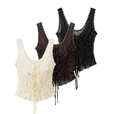 Moterims Y2K Mada Vienspalvė Klostuota Raišteliais Prigludusi Camisole Petnešėlės V Kaklas Stilinga Moteriška Laisvalaikio
