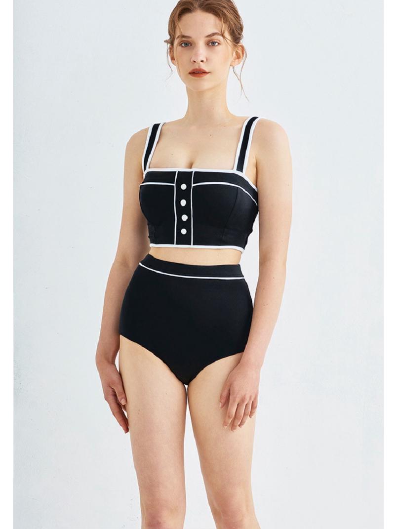 

Европейский и американский консервативный раздельный купальник бикини бандо с высокой талией для женщин Extra Large чёрный