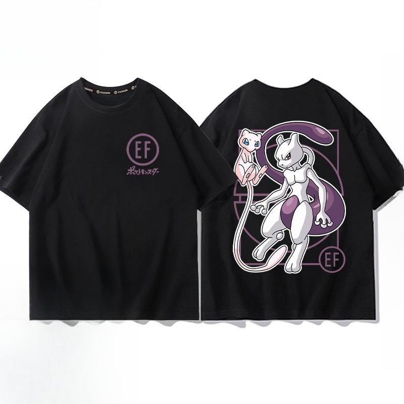 Pokémon Pikachu Gengar Charmander Black T-shirt Men's 2026 Summer Fashion Oversize Street Casual Y2K Tops Streetwear Clothing