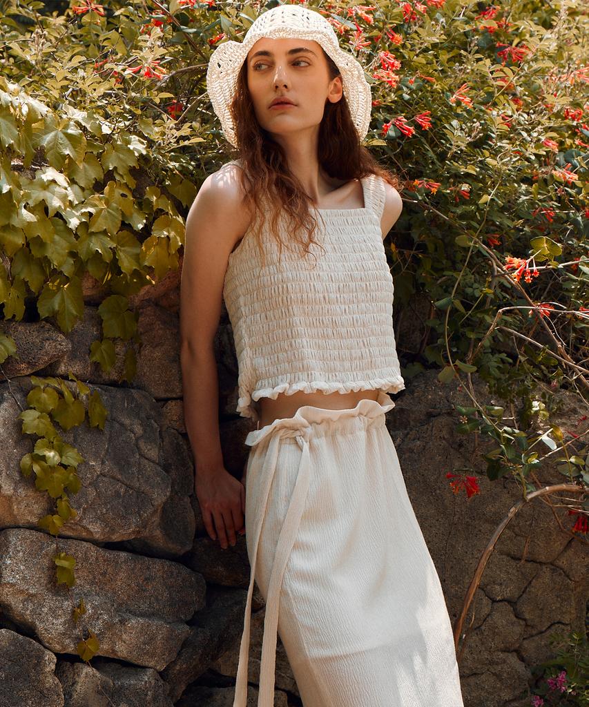 RE RHEE Square Neck Shirred Top