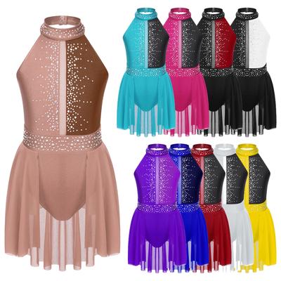 Çocuklar Kolsuz Jimnastik Dans Elbise Kız Patchwork Tarzı Düzensiz Hem Leotard Giyim Kostüm