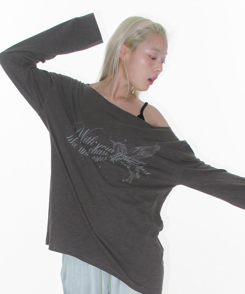 AMES-WORLDWIDE Unicorn Sheer Ls Tee Charcoal