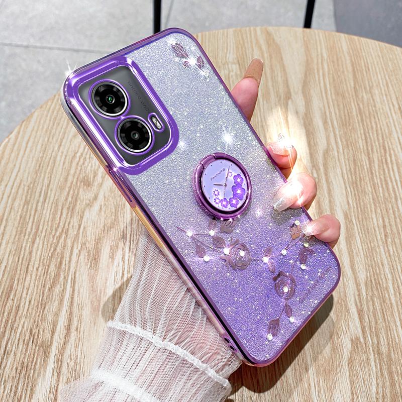KADEM For Motorola Moto G24 5G/Moto G24 4G Case Gradient Rhinestone Flower TPU Phone Shell with Kickstand