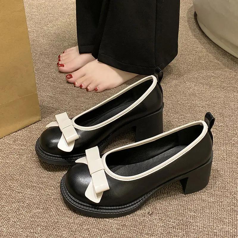 

Fashion Block Heel with Bow Loafers Ladies Pumps Gothic Mary Jane Japanese Style Lolita Medium Heels Women s Shoes Chunky on Offer Shoe 35
