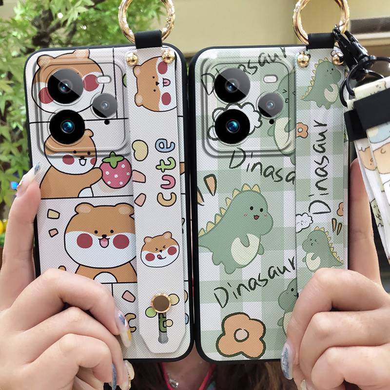 Kickstand Anti-dust Phone Case For Realme GT7 Pro Soft case Cute Silicone Protective Cartoon Fashion Design Ring Lanyard