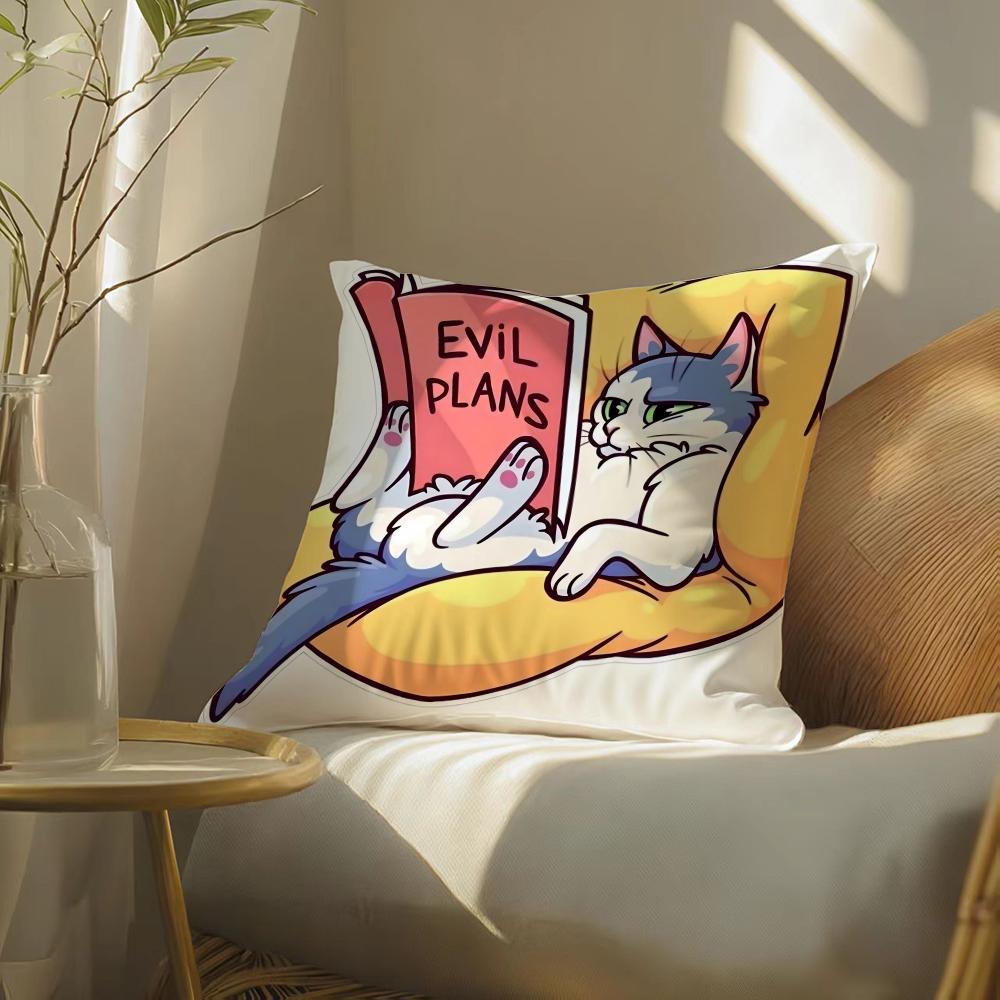 Funny Cat Thinking Network Pattern Cushion Cover Silky Elegant Comfort Sofa Bed Invisible Zipper Beach Pillowcase