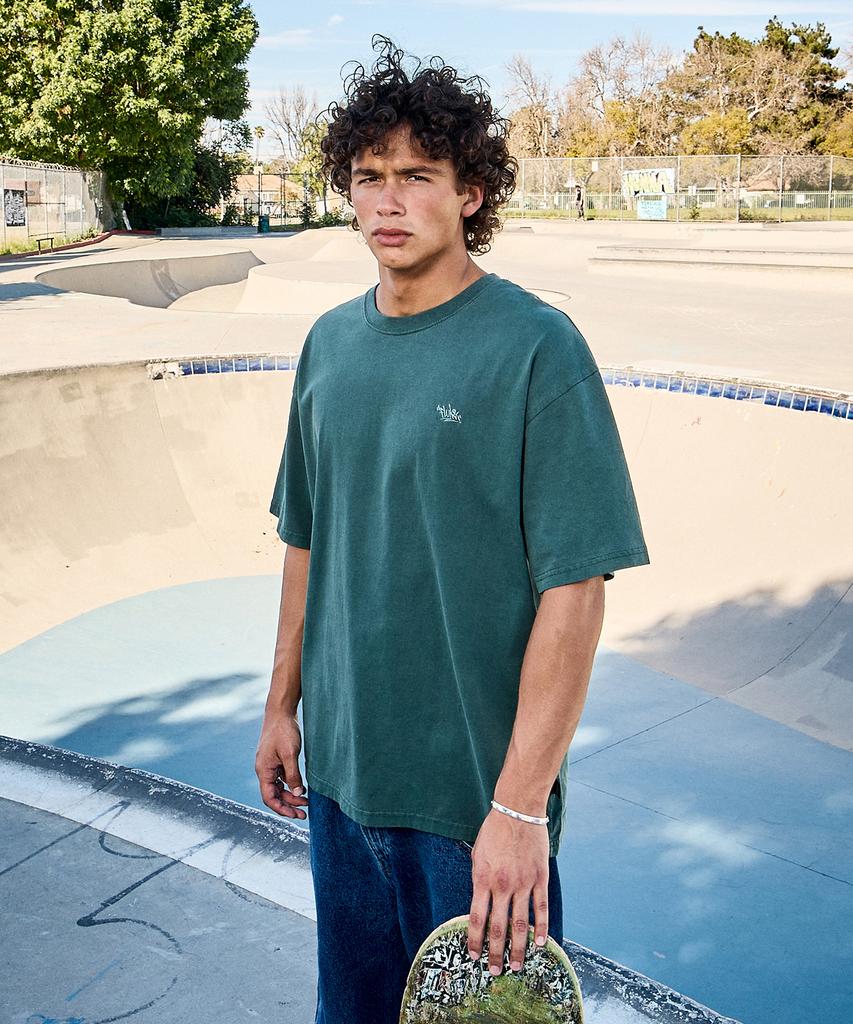 Peullukeu Slam Logo Pigment Short Sleeve T-Shirt Blue Green Fst749