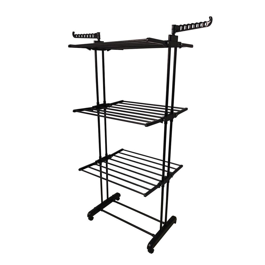 Multi-Functional Three-Layer Folding Clothes Drying Rack with Wheels
