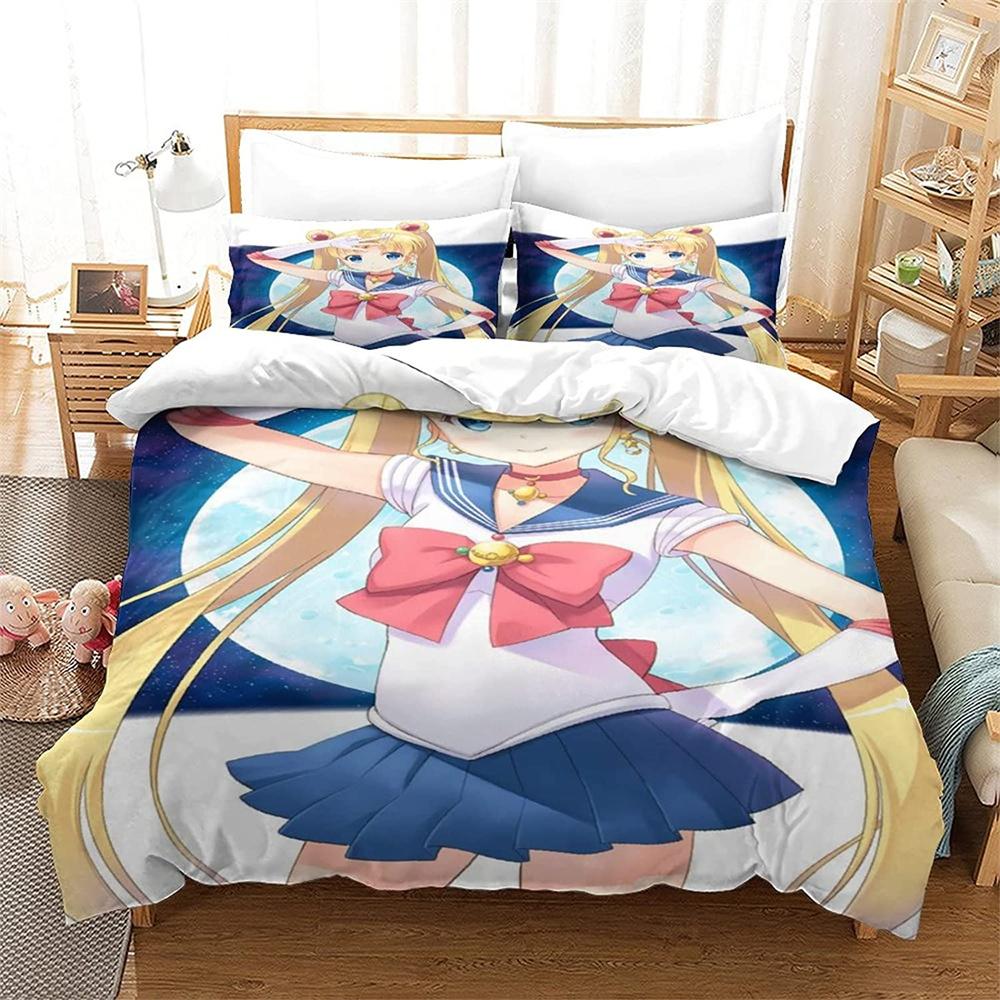 Cartoon S-Sailor Moon Bettwäsche-Sets, exquisites Bettzubehör-Set, Bettbezug, Bettdecke, Bettwäsche-Set, luxuriöses Geburtstagsgeschenk