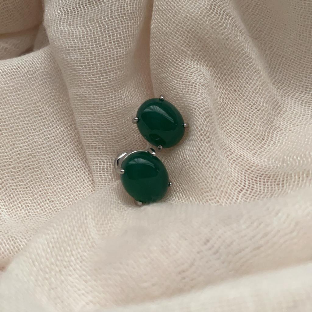 Summer New Emerald Earrings Chinese Style Natural Chalcedony Agate Beauty Egg Surface Premium Stud Earrings