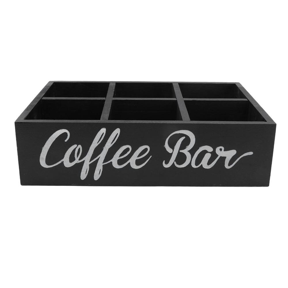 Wooden Material Coffee Station Organizer Black/White Divided Sections Coffee Bar Organizer 11.7x8x3.2in Size Storage Box