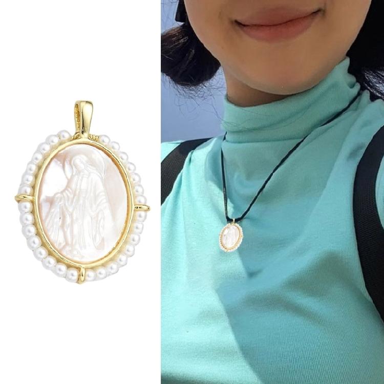 Fashionable Virgin Marys Necklace Charm with Sturdy Brass Materials and Mother of Pearls Shell Detailing Daily Use