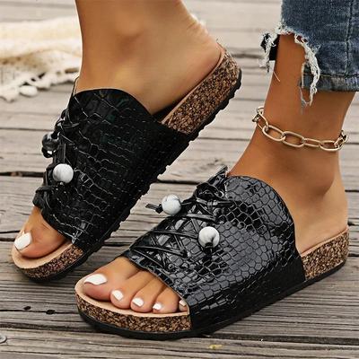Mode Damen Flip Flops Sommer Hausschuhe Krokodil Muster Flache Strand Schnürsandalen Offene Zehen Sexy Slides Damenschuhe