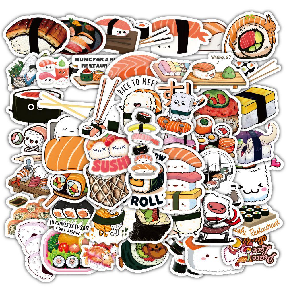 60 Waterproof Cartoon Sushi Rice Ball & Sandwich Stickers - Japanese Style Fun Food Sticker Album