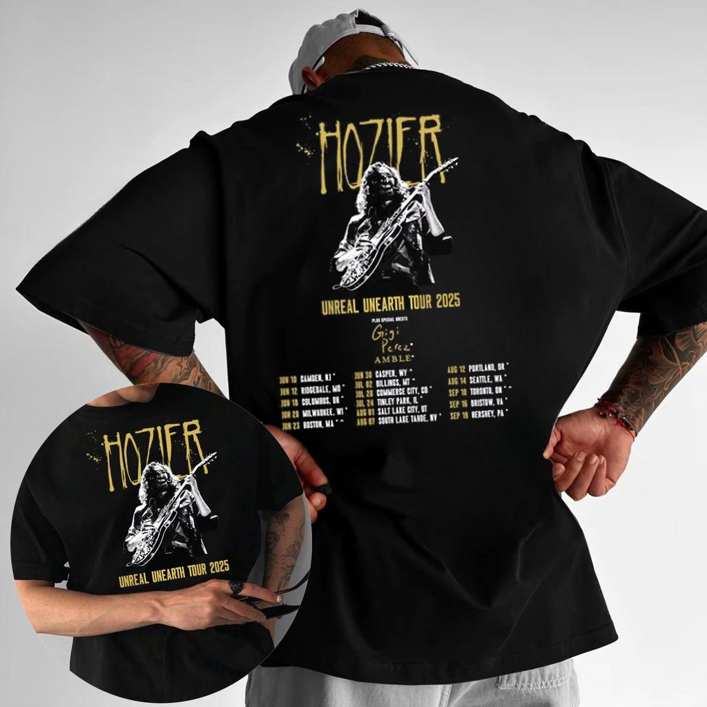 Hozier Fantasy Discovery Tour Tshirt Special Guest Gigi Perez Pattern Tshirt 2025 Summer Cotton Mens Casual Loose Tshirt