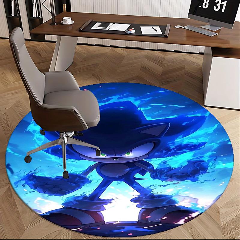 1 Stück Sonic the Hedgehog Blaue Flamme Runder Teppich - Anime Design Bürostuhlmatte, Rutschfester Teppich für Heimdekoration