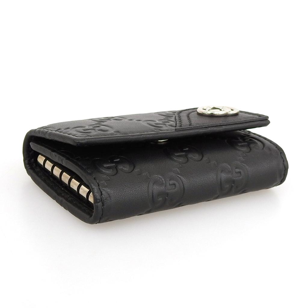 Excellent GUCCI Key Holder  Guccissima Interlocking G 6-row Black Leather Mens 181680 Used