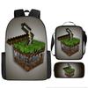 Minecraft Cartoon Print Backpack Set 3-Piece Student School Bag Water-Resistant Large Capacity Unisex