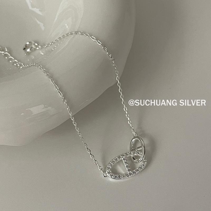 S925 Sterling Silver Diamond Pig Nose Bracelet for Women - Simple, Versatile, High-End Feel, Light Luxury