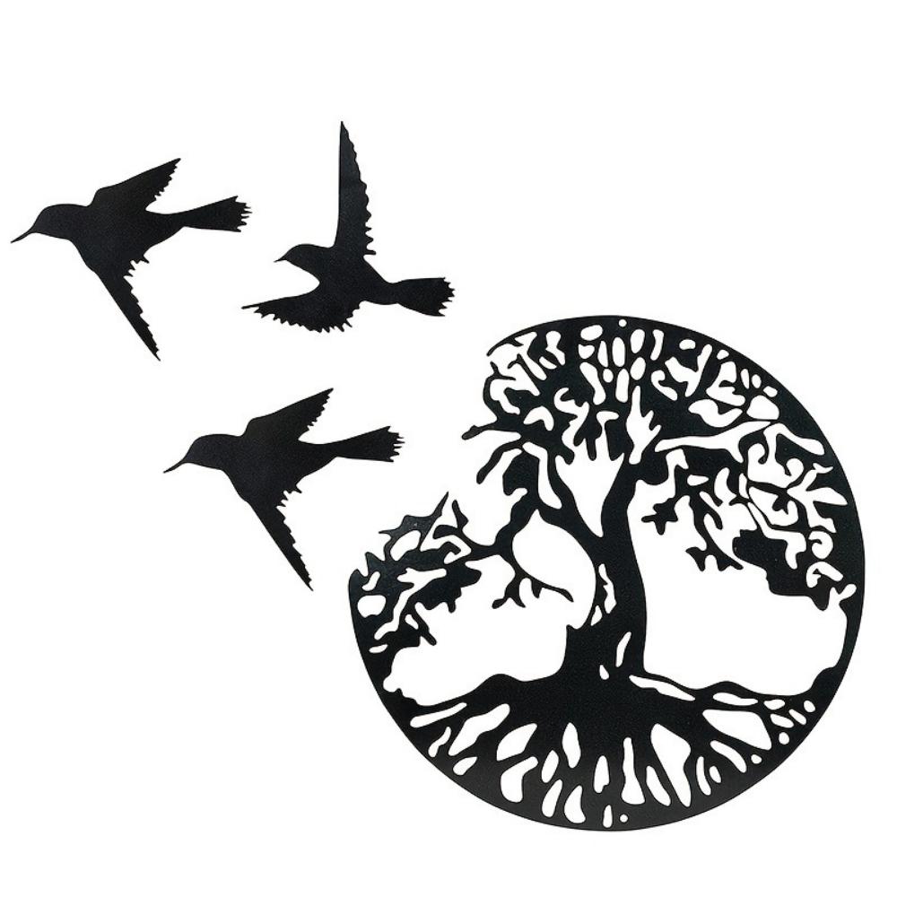 1pc, Tree Of Life And Three Little Birds Metal Wall Art 11"x11" Decorative Metal Wall Art - Tree of Life & Three Little Birds.