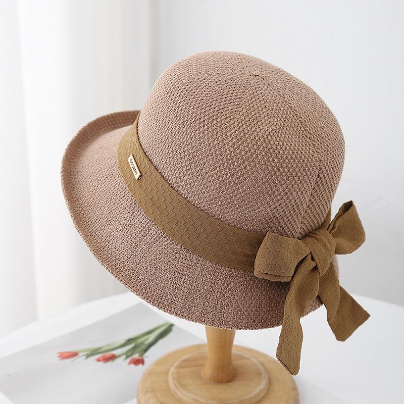

Women s Bow Knitted Hat Spring Summer Sun Protection Warm Sunshade Foldable Adjustable For Outdoor Travel & Daily 2025 Korean 56-58cm света кофе